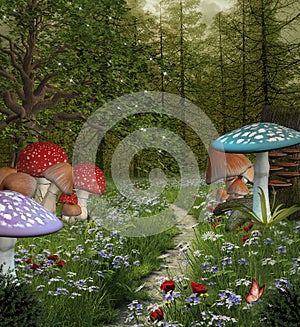 Pathway in the green fantasy forest