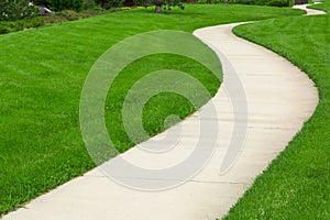 Pathway through green lawn