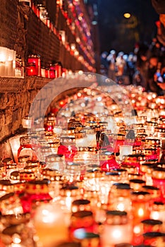 Pathway Lit by Candles for Celebrating Latvia's Independence Day.