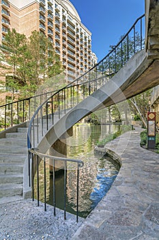 Pathway and stairs leading up to the bridge over the River Walk in San Antonio
