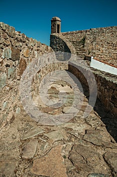 Pathway and stairs on wall going up to watchtower at the Marvao Castle