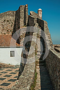 Pathway and stairs on wall with watchtowers at the Marvao Castle