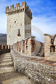 Pathway to a medieval tower in Vigoleno Castle