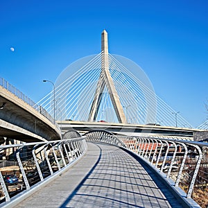 Pathway with view of a landmark bridge in Boston Massachusetts