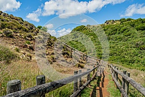 La strada di legno fra colline Azzorre 