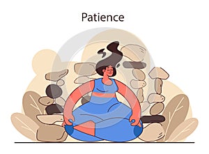 Patience. Calm person meditating and finding balance. Mental or emotional