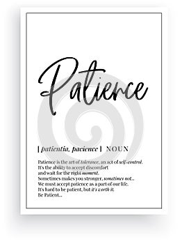 Patience definition  vector. Minimalist poster design
