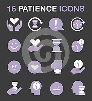 Patience night or dark mode icons set. Calm person finding