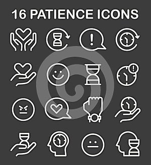 Patience night or dark mode icons set. Calm person finding