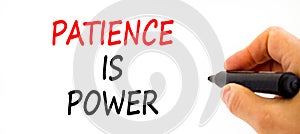 Patience is power symbol. Concept words Patience is power on beautiful white paper. Beautiful white table white background.