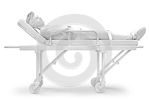 Patient on an ambulance stretcher. 3D illustration