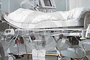 Patient bed in the intensive care