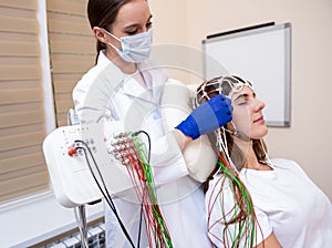 Patient brain testing using encephalography at medical center