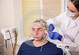 Patient brain testing using encephalography at medical center