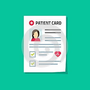 Patient card vector illustration , flat cartoon medical record paper document with patient health information