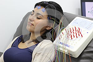 Patient and doctor in clinical study electroencephalogram, specialty of neurology and clinical neurophysiology