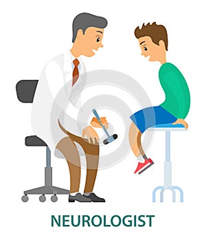 Patient doctor medical examination. Doctor neurologist examining boy for diagnosis in hospital room
