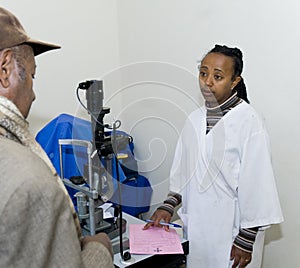 A patient in the examination room