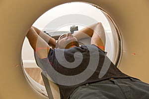 Patient examined in tomography CT at radiology