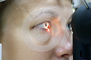 Patient at the eye examination - eye close up