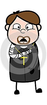 Patient with Fractured Hand - Cartoon Priest Religious Vector Illustration