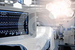 Patient heart rate on the monitor in the surgery room.