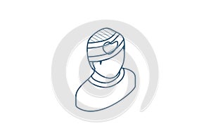 patient, injury isometric icon. 3d line art technical drawing. Editable stroke vector