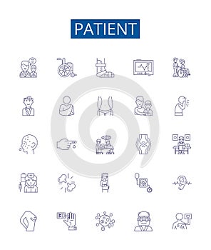 Patient line icons signs set. Design collection of Patient, Caregiver, Hypochondriac, Chronically ill, Bedridden photo