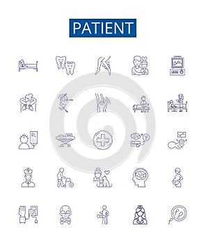 Patient line icons signs set. Design collection of Patient, Caregiver, Hypochondriac, Chronically ill, Bedridden photo