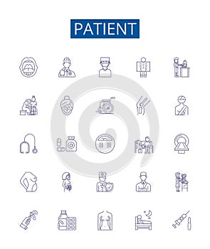 Patient line icons signs set. Design collection of Patient, Caregiver, Hypochondriac, Chronically ill, Bedridden photo