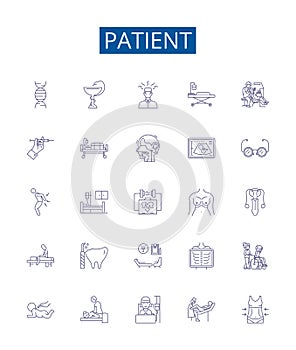 Patient line icons signs set. Design collection of Patient, Caregiver, Hypochondriac, Chronically ill, Bedridden photo