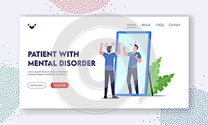 Patient with Mental Disorder Landing Page Template. Low Self Esteem, Loathing and Anger. Character Mind Health Problem