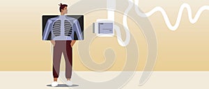 Patient with MRI scan, Flat vector stock illustration with MRI machine or computer tomograph for bronchitis lung examination