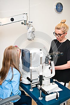 Patient in optometrist office for eye examination