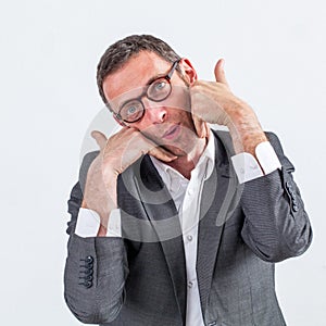 Patient professional touching his bearded face with satisfaction for tenderness