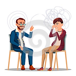 Patient At Psychiatry Counseling, Psychotherapy Cartoon Character photo