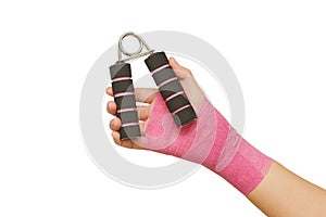 Patient's hand with hand grip exercise