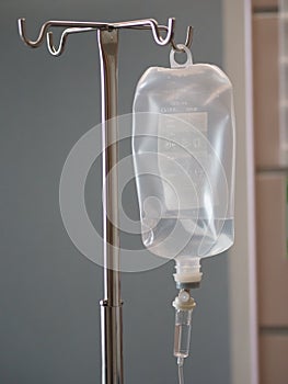Patient`s saline feeding equipment, Fluid filled Set IV solution drip in the ward hospital, salt water