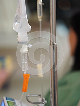 Patient`s saline feeding equipment, Set IV solution drip in the ward hospital, salt water