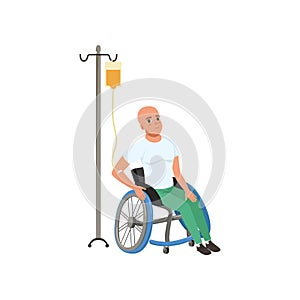 Patient undergoing chemo treatment, man with oncologic disease, oncology therapy, treatment vector Illustration on a