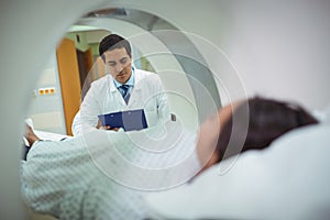 Patient undergoing CT scan test