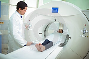 Patient undergoing CT scan test