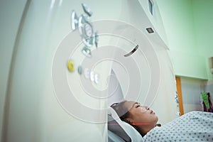 Patient undergoing CT scan test