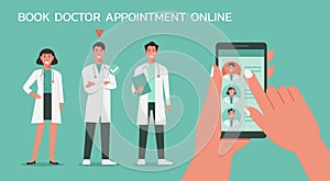 Patient using mobile app and choosing doctor to book appointment online