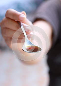 Patient view of a teaspoon with medicine photo