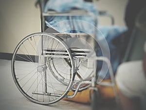 Patient waiting a doctor on wheelchair in hospital