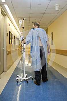 Patient walking down the hospital corridor