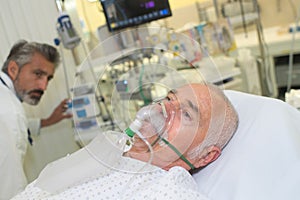 Patient wearing oxygen mask