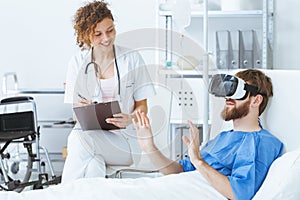 Patient wearing virtual reality glasses