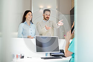 Patients consulting the dentist at dental clinic